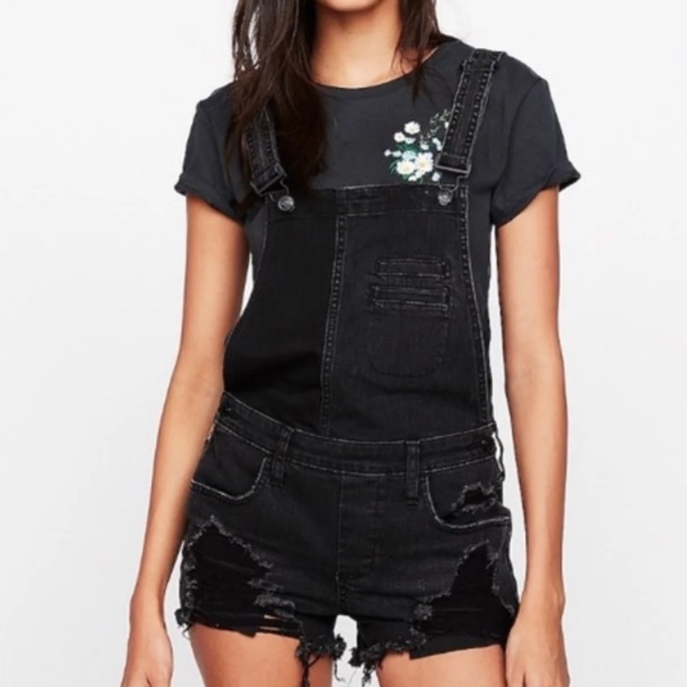 Black denim overalls